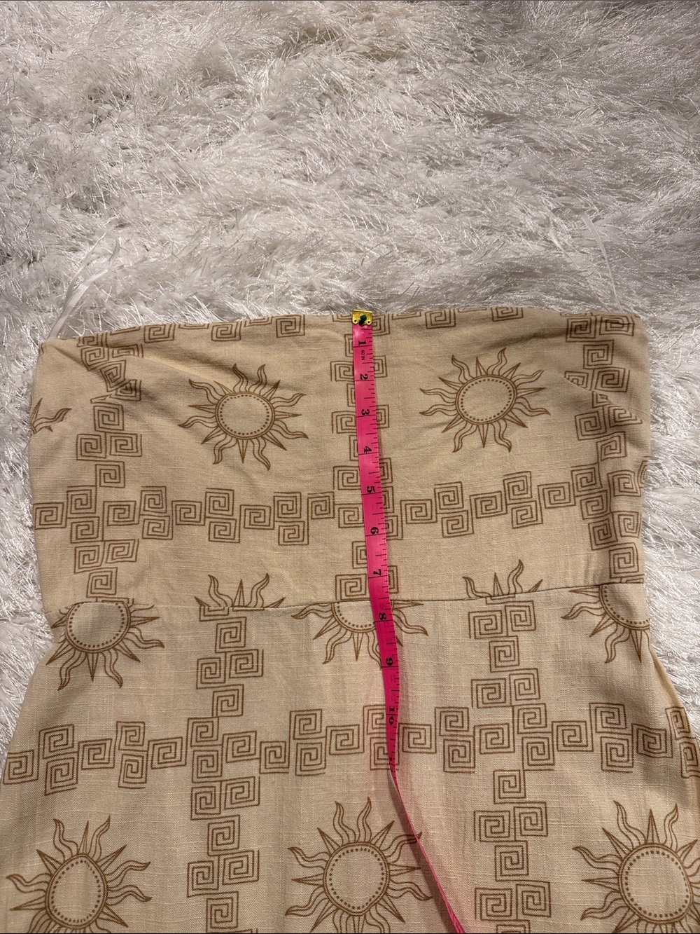 Sun-Print Strapless Summer Dress in Beige - Picture 16 of 16